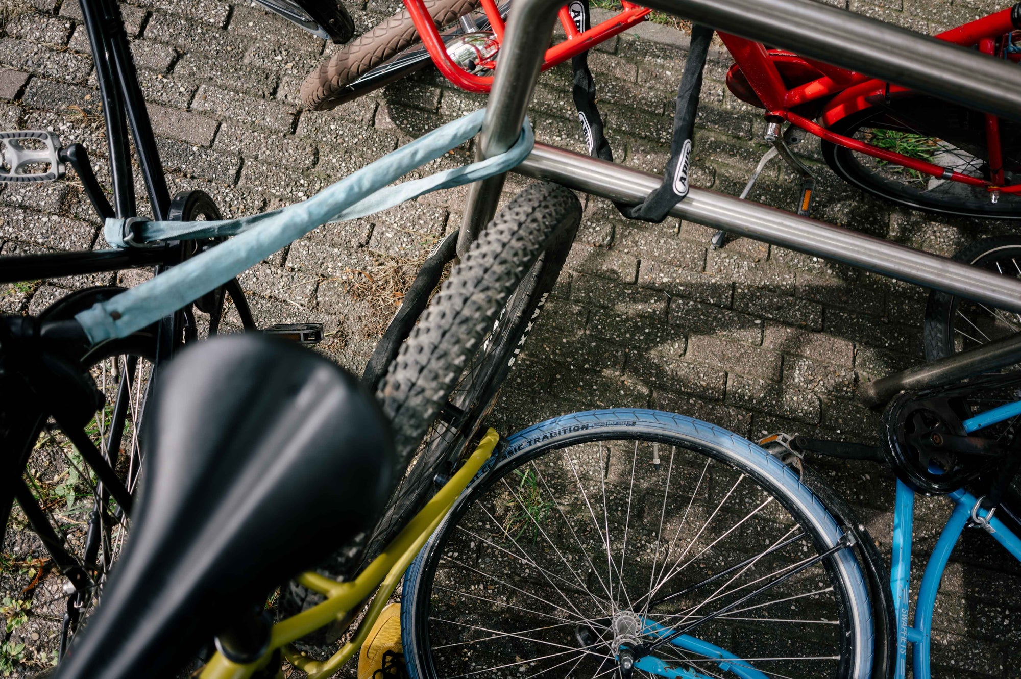 A bike locked with a chain lock