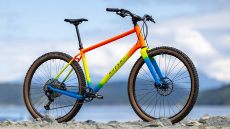 Hudski Dualist bicycle on a rocky surface with a blurred natural background