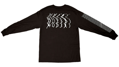 Hudski Bikes Black long-sleeve shirt with white graphic design on a white background